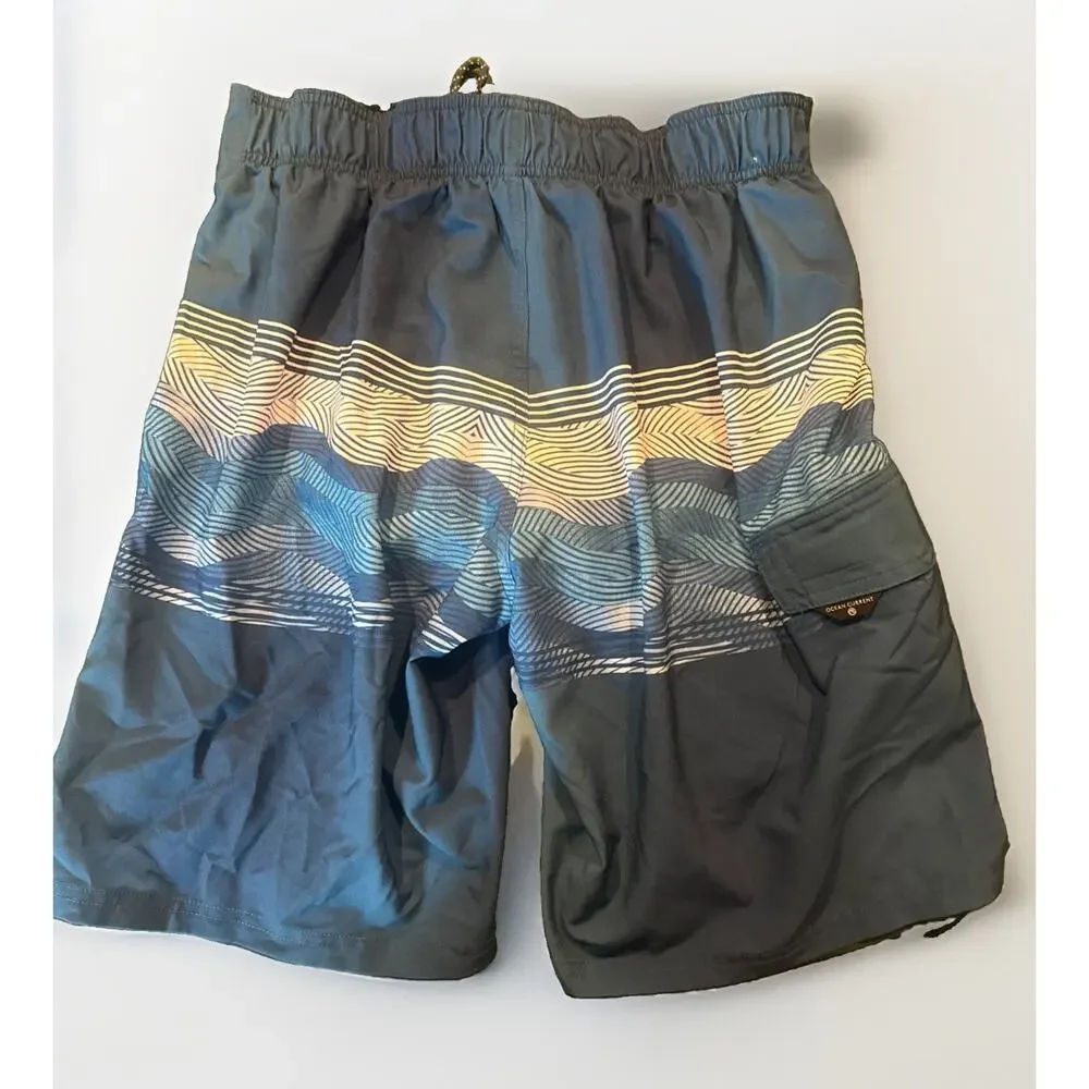 Ocean Current Swim Trunks Size Small Blue Striped Mesh Lined Men's